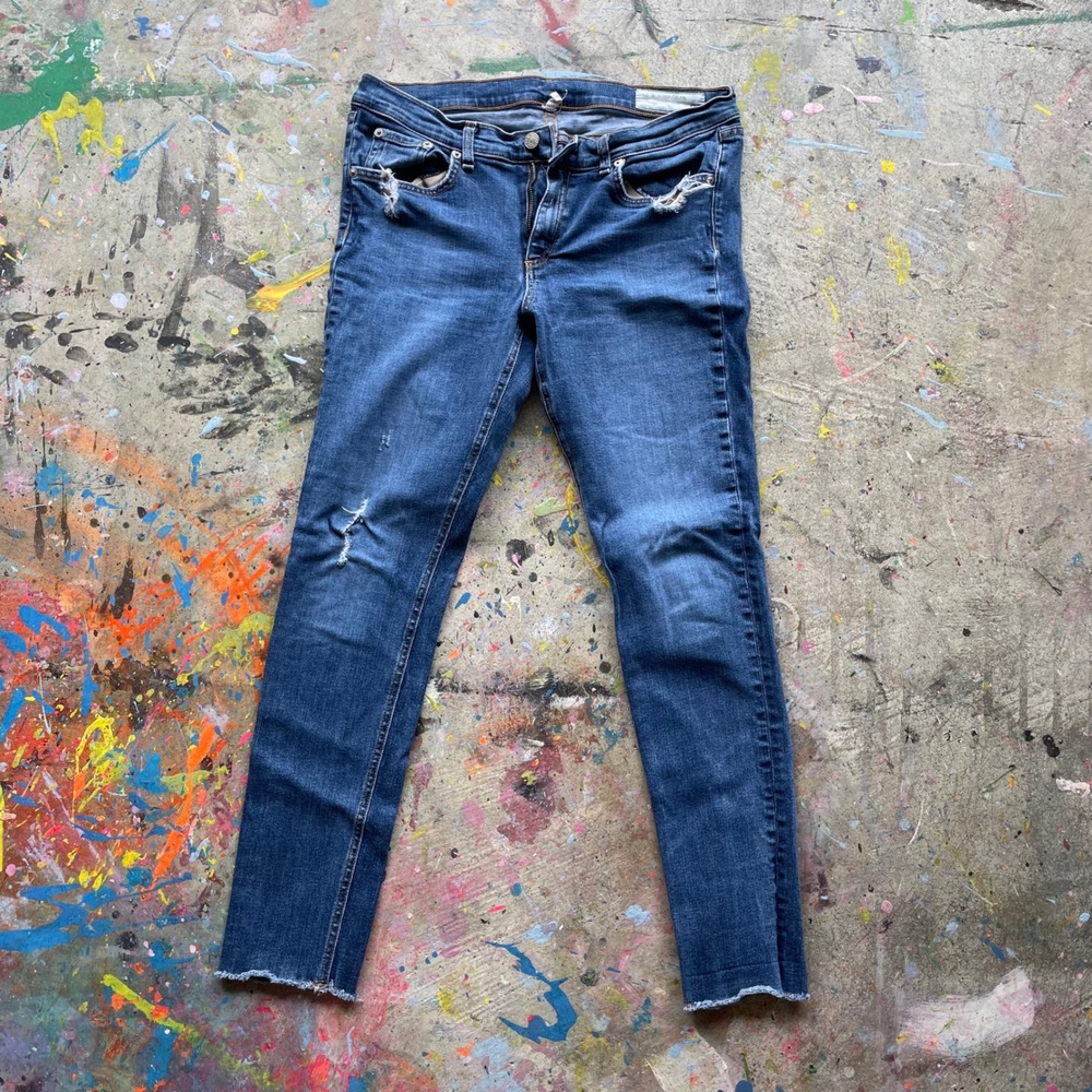 Rag Bone Jean Womens Blue Skinny Jeans Distressed Frayed Raw Hem Size‎ 32